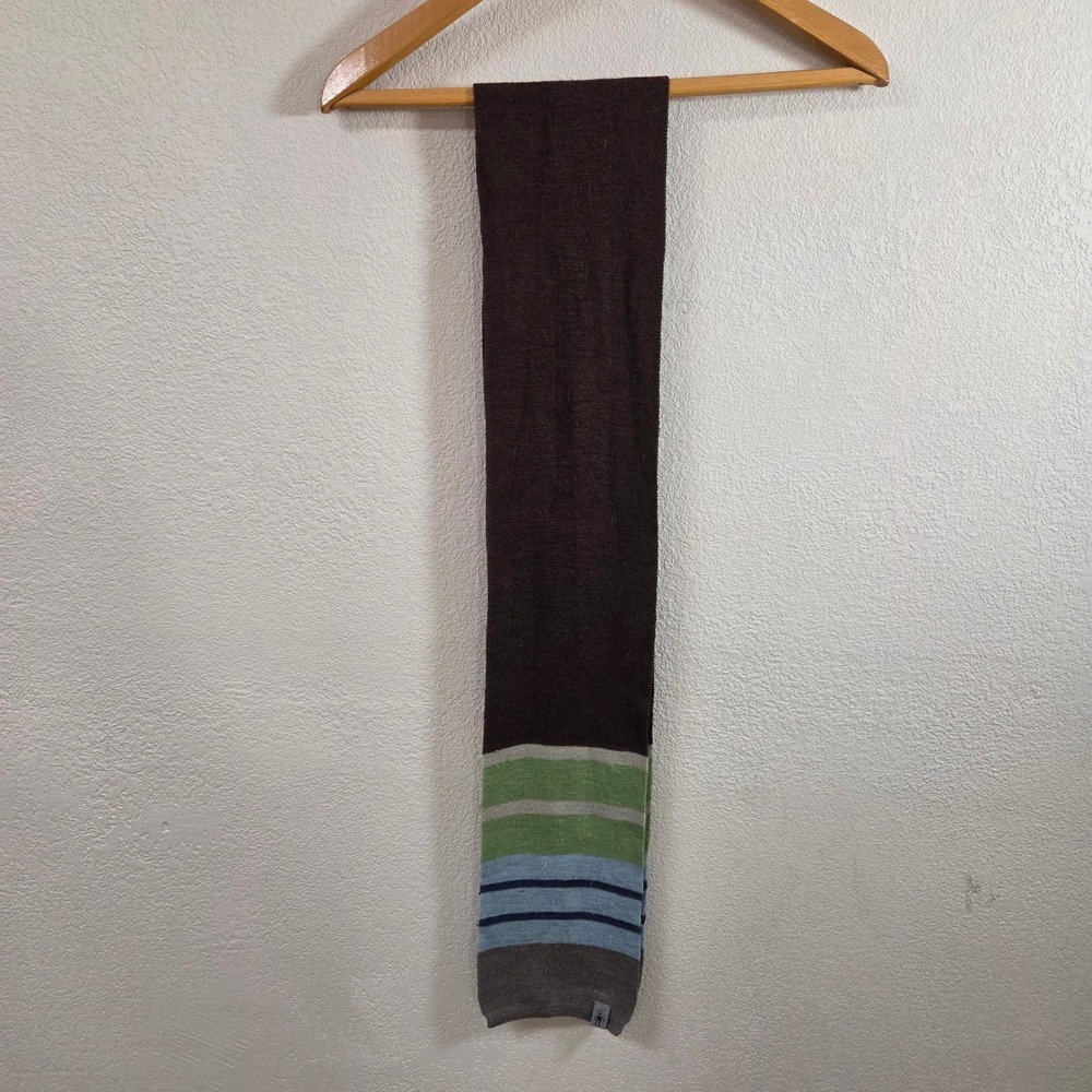 Smartwool Merino Wool Striped Knit Scarf Brown Green Blue 64x6 Unisex